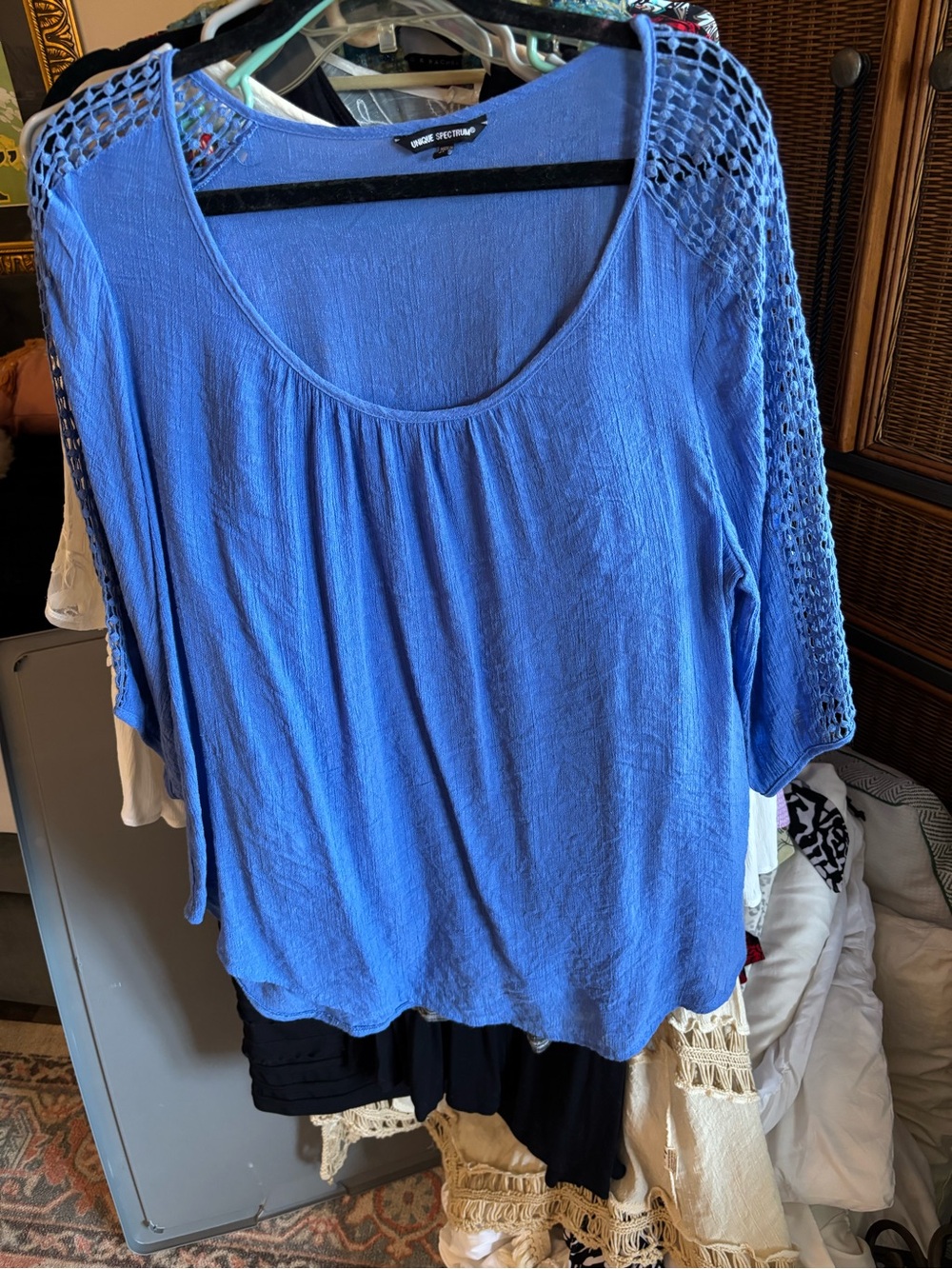 Unique Spectrum Blue Crochet-Sleeve Tunic Top
